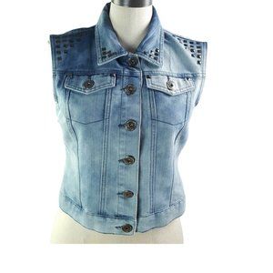 Indigo Blue Jeans Youth Denim Vest Ripped Holed Studded